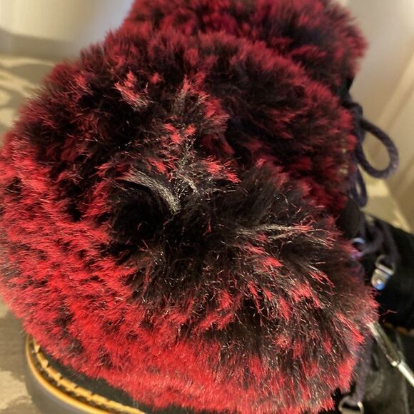 Sam Edelman Women's Bowen Black Suede Raspberry Wine Faux Fur Boots Size 6 - Picture 12 of 12